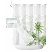 No Hook Shower Curtain with Snap in Liner, Summer Green Palm Banana Tropical Plants Hotel Shower Curtains for Bathroom, Washable Shower Curtain Liner Set with Mesh Top Window, 72"x72"