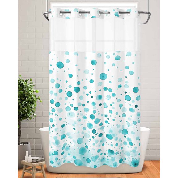 No Hook Shower Curtain with Snap in Liner,Turquoise Polka Dot Waterproof Bath Curtain Double Layers with See Through Top Window,Modern Watercolor Gradient Circle Hotel Shower Curtains 36x72in
