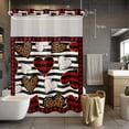 thumbnail image 1 of No Hook Shower Curtain with Snap in Liner, Valentines Buffalo Plaid Red Border Waterproof Fabric Bathroom Curtain Mesh Top Window, Leopard Print Check Love Heart Shower Curtains 72x84in, 1 of 9