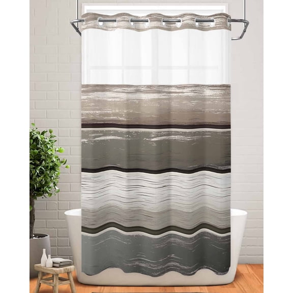 No Hook Shower Curtain with Snap in Liner,Vintage Antique Wood Board Waterproof Bath Curtain Double Layers with See Through Top Window,Farmhouse Dark Grey Board Hotel Shower Curtains 36x72in