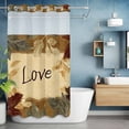 thumbnail image 1 of No Hook Shower Curtain with Snap in Liner, Vintage Brown Yellow Green Leaves Waterproof Bath Curtain Double Layers with See Through Top Window, Love Quote on Retro Hotel Shower Curtains 36x72in, 1 of 9