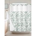thumbnail image 1 of No Hook Shower Curtain with Snap in Liner, Vintage Farm Green Floral Pattern Waterproof Bath Curtain Double Layers with See Through Top Window, Pastoral Flower on White Hotel Shower Curtains 72x72in, 1 of 9