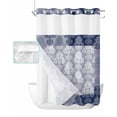 thumbnail image 1 of No Hook Shower Curtain with Snap in Liner, Vintage Navy Blue European Floral Pattern Hotel Shower Curtains for Bathroom, Washable Shower Curtain Liner Set with Mesh Top Window, 72"x96", 1 of 6