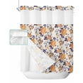 thumbnail image 1 of No Hook Shower Curtain with Snap in Liner, Vintage Plant Floral Orange Flowers Linen Texture Hotel Shower Curtains for Bathroom, Washable Shower Curtain Liner Set with Mesh Top Window, 72"x72", 1 of 6