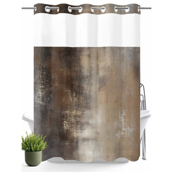 No Hook Shower Curtain with Snap in Liner,Vintage Shbby Chic Rock Waterproof Bath Curtain Double Layers with See Through Top Window,Abstract Wood Art Hotel Shower Curtains 60x72in