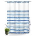 thumbnail image 1 of No Hook Shower Curtain with Snap in Liner,Watercolor Blue Gradient Stripe Waterproof Bath Curtain Double Layers with See Through Top Window,Modern Minimalist Line Hotel Shower Curtains 60x72in, 1 of 9
