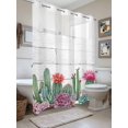 thumbnail image 1 of No Hook Shower Curtain with Snap in Liner, Watercolor Cactus Pink Flowers Waterproof Bath Curtain Double Layers with See Through Top Window, Vintage Wood Grain Hotel Shower Curtains 72x84in, 1 of 9