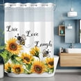 thumbnail image 1 of No Hook Shower Curtain with Snap in Liner, Watercolor Farm Sunflowers Bee Waterproof Bath Curtain Double Layers with See Through Top Window, Spring Country Floral Hotel Shower Curtains 60x72in, 1 of 9