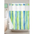 thumbnail image 1 of No Hook Shower Curtain with Snap in Liner, Watercolor Green Blue Stripe Waterproof Bath Curtain Double Layers with See Through Top Window, Modern Abstract Line Texture Hotel Shower Curtains 72x72in, 1 of 9
