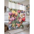 thumbnail image 1 of No Hook Shower Curtain with Snap in Liner, Watercolor Tulips Lavender Peony Butterfly Waterproof Bath Curtain Double Layers with See Through Top Window, Summer Rustic Garden Shower Curtains 72x84in, 1 of 9