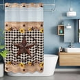 thumbnail image 1 of No Hook Shower Curtain with Snap in Liner, Western Star Farm Sunflower Waterproof Fabric Bathroom Curtain Mesh Top Window, Vintage Wood Grain Black Buffalo Plaid Shower Curtains 36x72in, 1 of 9