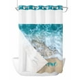 thumbnail image 1 of No Hook Shower Curtain with Snap-in Liner, Blue Ocean Waterproof Fabric Bathroom Curtains, Yellow Beach Coastal Nature Text Painting Bath Curtains & Mesh Top Window 72"x84" Long, 1 of 6