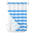 thumbnail image 1 of No Hook Shower Curtain with Snap-in Liner, Blue Striped Waterproof Fabric Bathroom Curtains, Modern Simple Monochrome Geometric White Bath Curtains & Mesh Top Window Stall 48"x72", 1 of 6