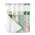 thumbnail image 1 of No Hook Shower Curtain with Snap-in Liner, Boho Spring Floral Waterproof Fabric Bathroom Curtains, Retro Flowers Plants Patchwork Grid Green Bath Curtains & Mesh Top Window 66"x72", 1 of 9
