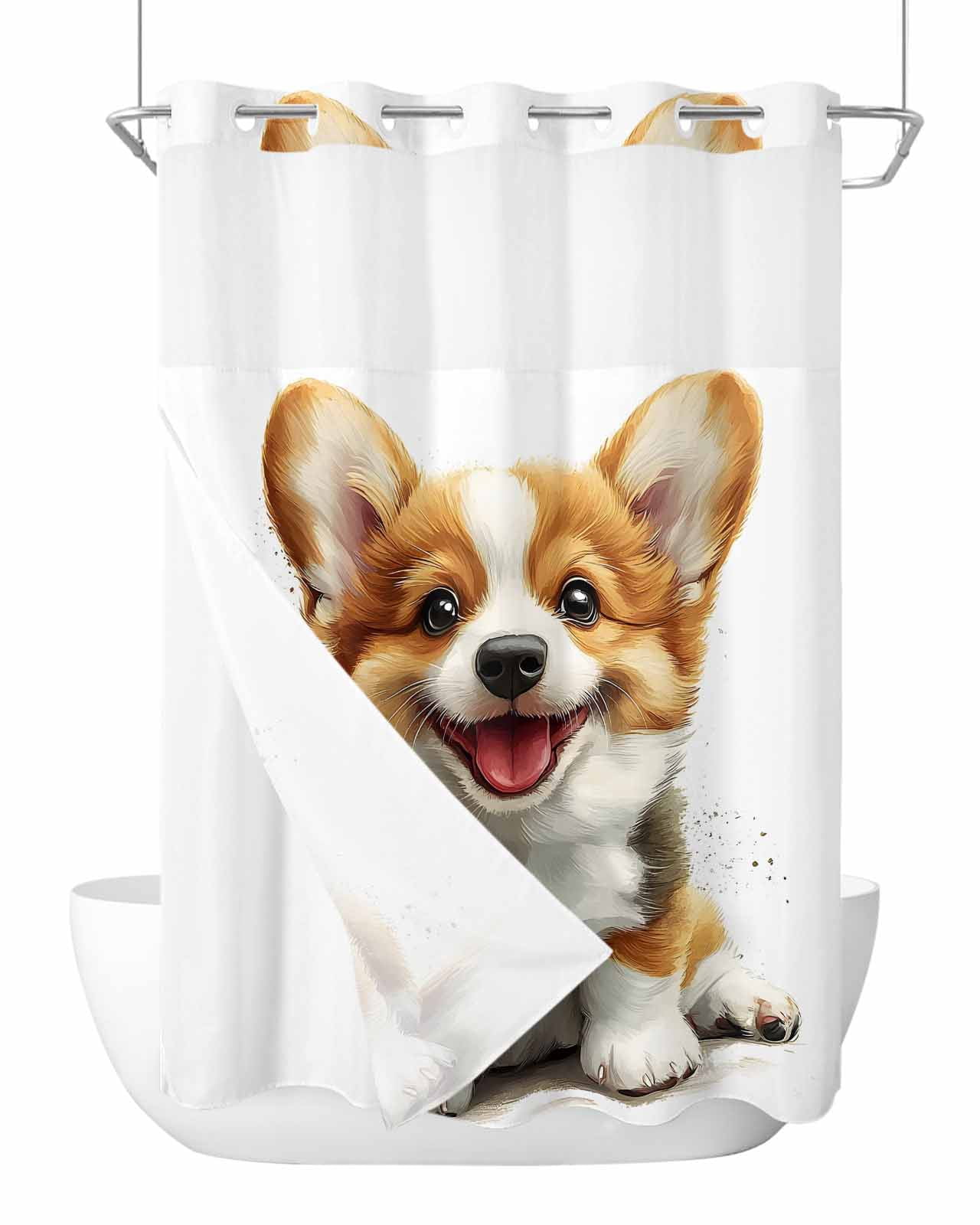 Curated visual reference: Fresh Look at No Hook Shower Curtain With Snap In Liner Brown Dogs