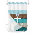 thumbnail image 1 of No Hook Shower Curtain with Snap-in Liner, Coastal Anchor Waterproof Fabric Bathroom Curtains, Turquoise Brown Ombre Rustic Wooden Grain Bath Curtains & Mesh Top Window Stall 48"x72", 1 of 6