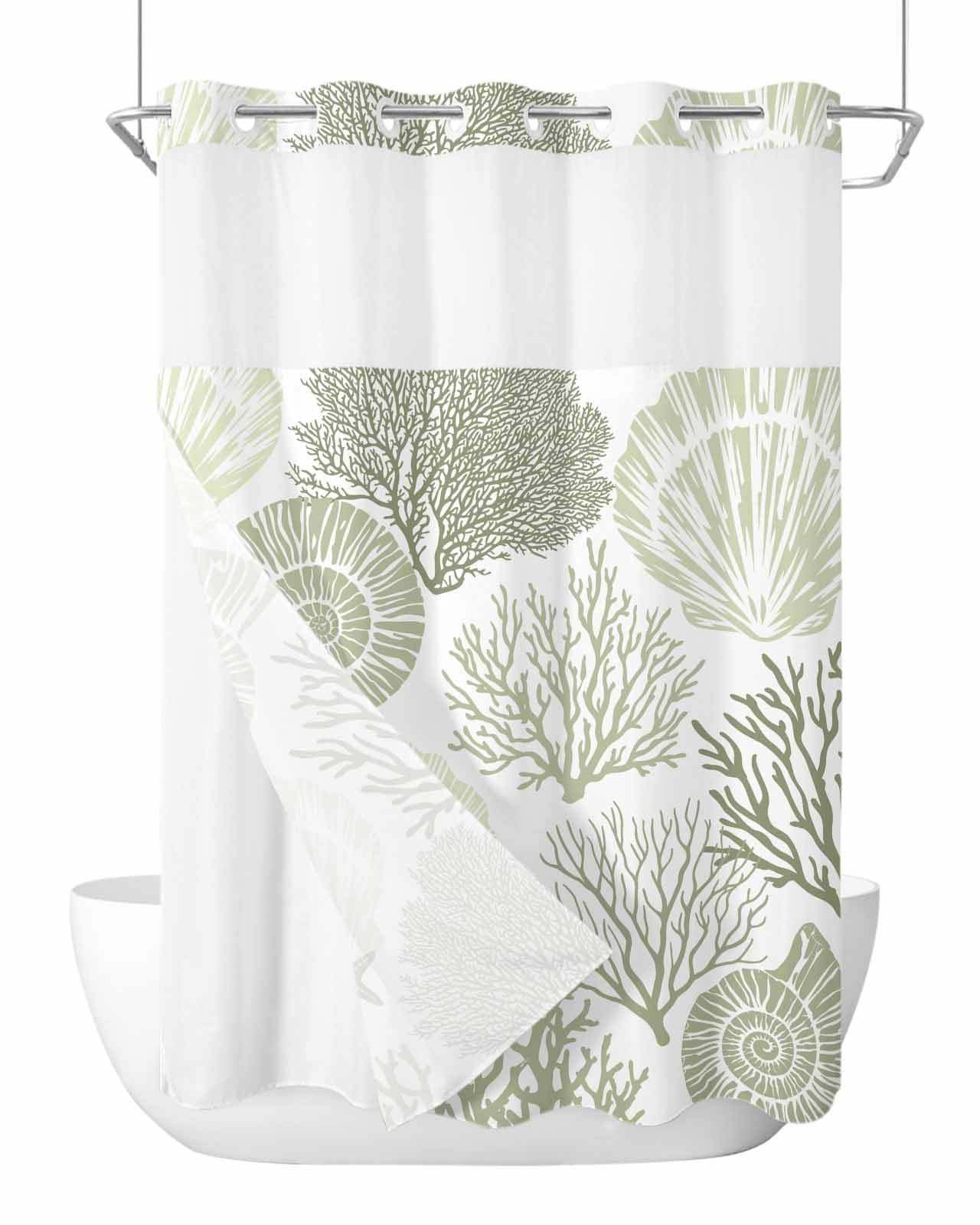 No Hook Shower Curtain with Snap-in Liner, Coastal Sage Green ...