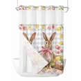 thumbnail image 1 of No Hook Shower Curtain with Snap-in Liner, Easter Bunny Eggs Waterproof Fabric Bathroom Curtains, Spring Tulips Rustic Rabbits Grey Plaid Bath Curtains & Mesh Top Window 72"x84" Long, 1 of 9