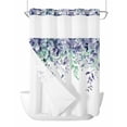 thumbnail image 1 of No Hook Shower Curtain with Snap-in Liner, Eucalyptus Leaves Waterproof Fabric Bathroom Curtains, Purple Green Botanical Vines Floral Bath Curtains & Mesh Top Window 72"x84" Long, 1 of 6