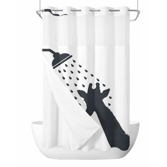 No Hook Shower Curtain with Snap-in Liner, Giraffe Showering Waterproof Fabric Bathroom Curtains, Modern Abstract Art Funny Animals Bath Curtains & Mesh Top Window Stand Up Stall 36"x72"