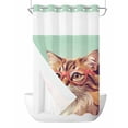 thumbnail image 1 of No Hook Shower Curtain with Snap-in Liner, Green Cat Waterproof Fabric Bathroom Curtains, Funny Animals Modern Art Bath Curtains & Mesh Top Window Narrow 36"x78", 1 of 9