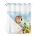 thumbnail image 1 of No Hook Shower Curtain with Snap-in Liner, Groundhog Day Waterproof Fabric Bathroom Curtains, Sunflower Spring Floral Botanical Blue Bath Curtains & Mesh Top Window 66"x72", 1 of 9