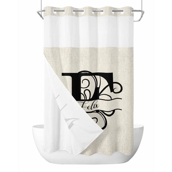 No Hook Shower Curtain with Snap-in Liner, Letter F Waterproof Fabric Bathroom Curtains, Monogram Words Bath Curtains & Mesh Top Window Stand Up Stall Stand Up Stall 36"x72"