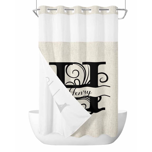 No Hook Shower Curtain with Snap-in Liner, Letter H Waterproof Fabric Bathroom Curtains, Monogram Words Bath Curtains & Mesh Top Window Stand Up Stall Stand Up Stall 36"x72"