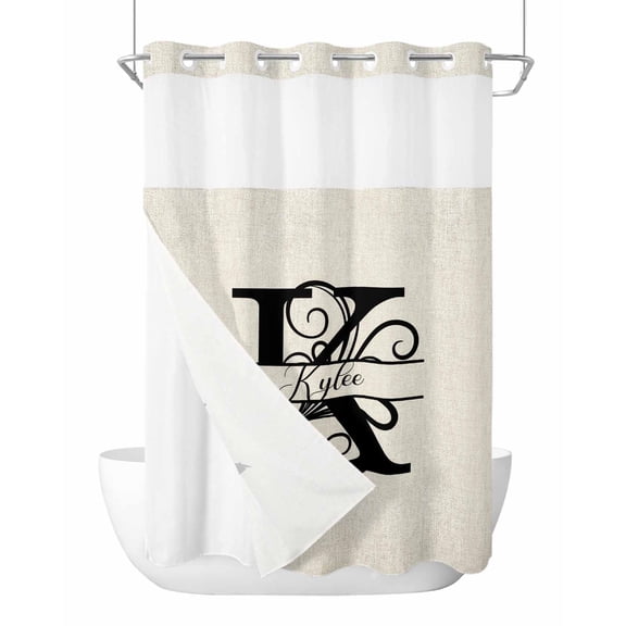 No Hook Shower Curtain with Snap-in Liner, Letter K Waterproof Fabric Bathroom Curtains, Monogram Words Bath Curtains & Mesh Top Window Stand Up Stall Stall 48"x72"