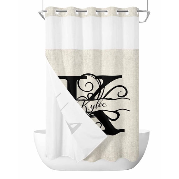 No Hook Shower Curtain with Snap-in Liner, Letter K Waterproof Fabric Bathroom Curtains, Monogram Words Bath Curtains & Mesh Top Window Stand Up Stall Stand Up Stall 36"x72"