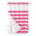 thumbnail image 1 of No Hook Shower Curtain with Snap-in Liner, Pink Striped Waterproof Fabric Bathroom Curtains, Modern Simple Monochrome Geometric White Bath Curtains & Mesh Top Window 72"x96" Extra Long, 1 of 6