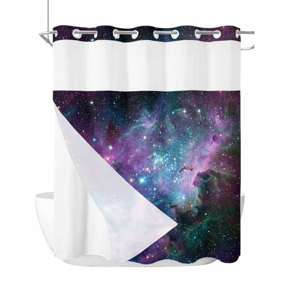 No Hook Shower Curtain with Snap-in Liner, Purple Ombre Starry Night Waterproof Fabric Bathroom Curtains, Modern Abstract Art Bath Curtains & Mesh Top Window 72"x78" Long
