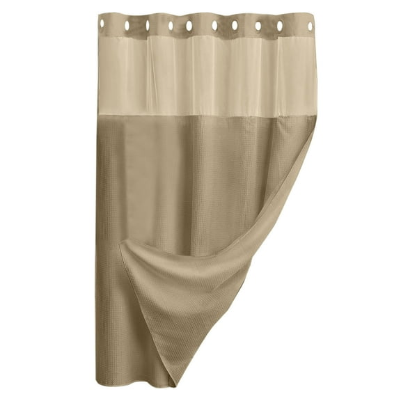 No Hook Shower Curtain with Snap-in Liner Set - Hotel Style Waterproof Washable Bathroom Curtain with See Through Top Window, Easy Installation, Polyester Textured Fabric, 72x74 Inches