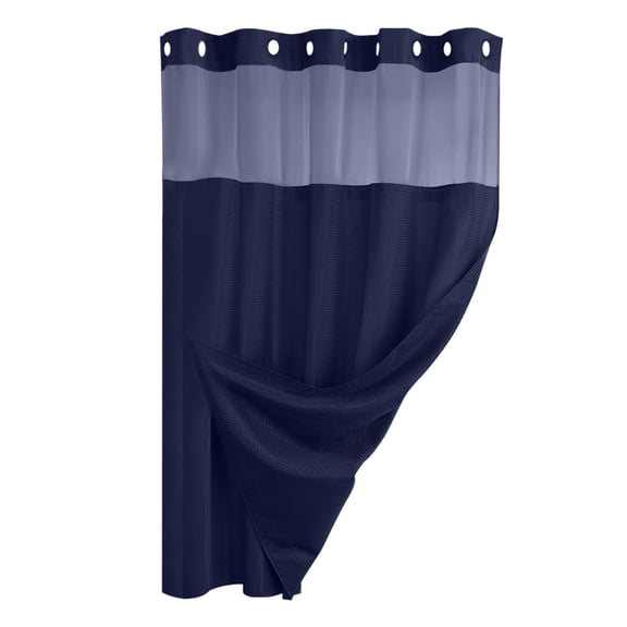 No Hook Shower Curtain with Snap-in Liner Set - Hotel Style Waterproof Washable Bathroom Curtain with See Through Top Window, Easy Installation, Polyester Textured Fabric, 72x74 Inches