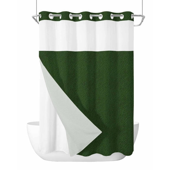 No Hook Shower Curtain with Snap-in Liner, Solid Dark Green Waterproof Fabric Bathroom Curtains, Retro Minimalism Abstract Denim Texture Bath Curtains & Mesh Top Window 72"x96" Extra Long