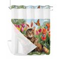 thumbnail image 1 of No Hook Shower Curtain with Snap-in Liner, Spring Easter Waterproof Fabric Bathroom Curtains, Easter Eggs Cats Bunny Tulips Farmhouse Bath Curtains & Mesh Top Window Standard 72"x72", 1 of 9