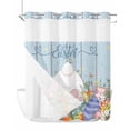 thumbnail image 1 of No Hook Shower Curtain with Snap-in Liner, Spring Easter Waterproof Fabric Bathroom Curtains, Rabbit Ears Foot Colorful Eggs Wooden Plank Bath Curtains & Mesh Top Window Standard 72"x72", 1 of 9