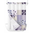 thumbnail image 1 of No Hook Shower Curtain with Snap-in Liner, Spring Floral Waterproof Fabric Bathroom Curtains, Dark Purple Flowers Patchwork Grid Bohemia Bath Curtains & Mesh Top Window Stall 48"x72", 1 of 9