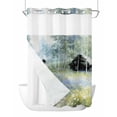 thumbnail image 1 of No Hook Shower Curtain with Snap-in Liner, Spring Grey Green Waterproof Fabric Bathroom Curtains, Country Oil Painting Cabin Flowers Trees Bath Curtains & Mesh Top Window 60"x72", 1 of 9