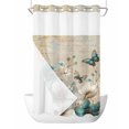 thumbnail image 1 of No Hook Shower Curtain with Snap-in Liner, Teal Tulip Butterfly Waterproof Fabric Bathroom Curtains, Beige Turquoise Floral Vintage Rustic Bath Curtains & Mesh Top Window Narrow 36"x78", 1 of 9
