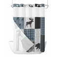 thumbnail image 1 of No Hook Shower Curtain with Snap-in Liner, Vintage Pliad Waterproof Fabric Bathroom Curtains, Farmhouse Bear Deer Trees Forest Checked Bath Curtains & Mesh Top Window Stall 48"x72", 1 of 9