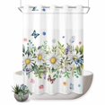 thumbnail image 1 of No Hook Shower Curtain, Spring Daisy Leaves Shower Curtains for Bathroom with See Through Top Window, Farmhouse Watercolor Flowers Butterfly Waterproof & Washable Bath Curtain 60"x72", 1 of 9
