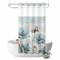 thumbnail image 1 of No Hook Shower Curtain, Spring Floral Shower Curtains for Bathroom with See Through Top Window, Vintage Tulips Flower Butterfly Retro Wood Blue Waterproof & Washable Bath Curtain Small Stall 36"x78", 1 of 9