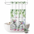 thumbnail image 1 of No Hook Shower Curtain, Spring Shower Curtains for Bathroom with See Through Top Window, Bicycles Botanical Rose Leaves Butterfly Wood Grain Waterproof & Washable Bath Curtain Stand Up Stall 36"x72", 1 of 9
