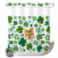 thumbnail image 1 of No Hook Shower Curtain, St. Patrick's Day Shower Curtains for Bathroom with See Through Top Window, Green Lucky Shamrock Leaves Cloud Blue Waterproof & Washable Bath Curtain Standard 72"x72", 1 of 9
