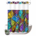 thumbnail image 1 of No Hook Shower Curtain, Stained Glass Shower Curtains for Bathroom with See Through Top Window, Vintage Abstarct Geometric Pattern Art Waterproof & Washable Bath Curtain Extra Long 72"x84", 1 of 9