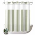 thumbnail image 1 of No Hook Shower Curtain, Striped Sage Green Shower Curtains for Bathroom with See Through Top Window, Farmhouse Line Stripes Classic Waterproof & Washable Bath Curtain 66"x72", 1 of 9