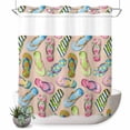 thumbnail image 1 of No Hook Shower Curtain, Summer Slippers Shower Curtains for Bathroom with See Through Top Window, Watercolor Flip Flops Ocean Beach Light Brown Waterproof & Washable Bath Curtain 66"x72", 1 of 9