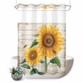 thumbnail image 1 of No Hook Shower Curtain, Sunflower Shower Curtains for Bathroom with See Through Top Window, Yellow Summer Flowers Bee Botanical Wooden Waterproof & Washable Bath Curtain Extra Long 72"x84", 1 of 9