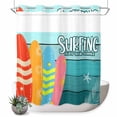 thumbnail image 1 of No Hook Shower Curtain, Surfboard Shower Curtains for Bathroom with See Through Top Window, Summer Starfish Palm Leaf Wood Grain Blue Waterproof & Washable Bath Curtain Standard 72"x72", 1 of 9